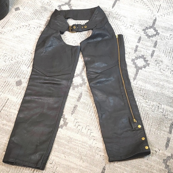 Motorcycle Black Leather Riding Chaps